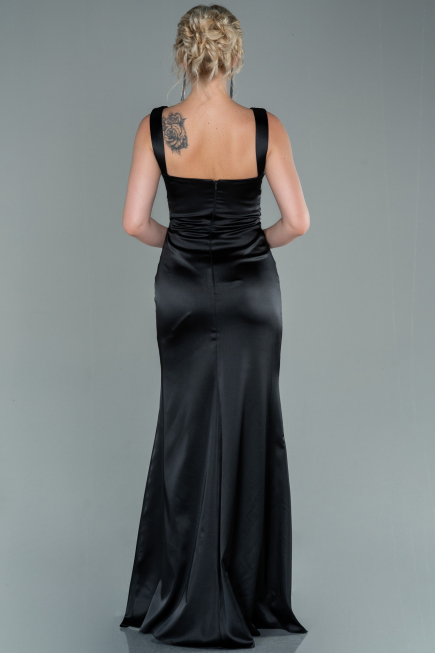 Abschlusskleid Lang Satin Schwarz ABU2479