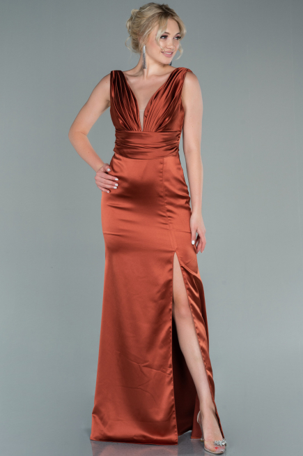 Abschlusskleid Lang Satin Zimtfarben ABU2479