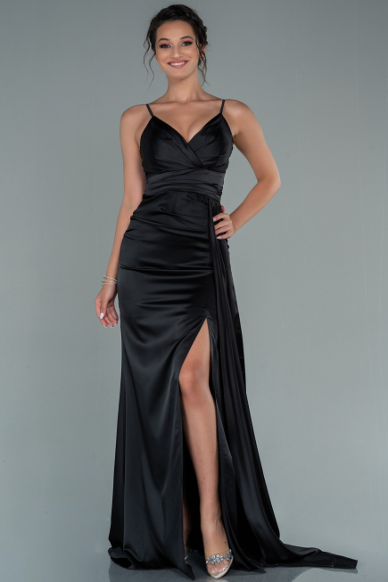 Verlobungskleid Lang Satin Schwarz ABU2495