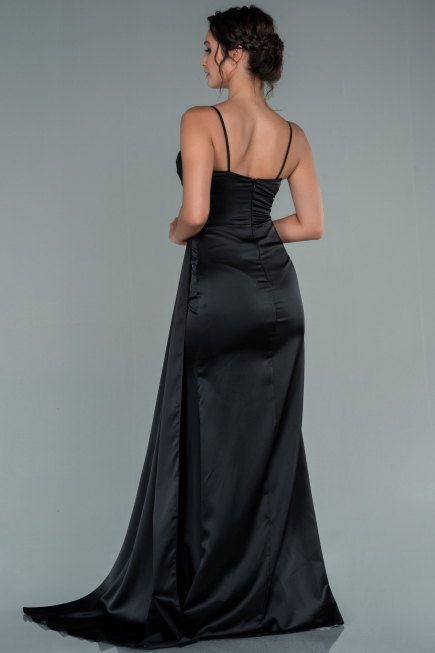 Verlobungskleid Lang Satin Schwarz ABU2495