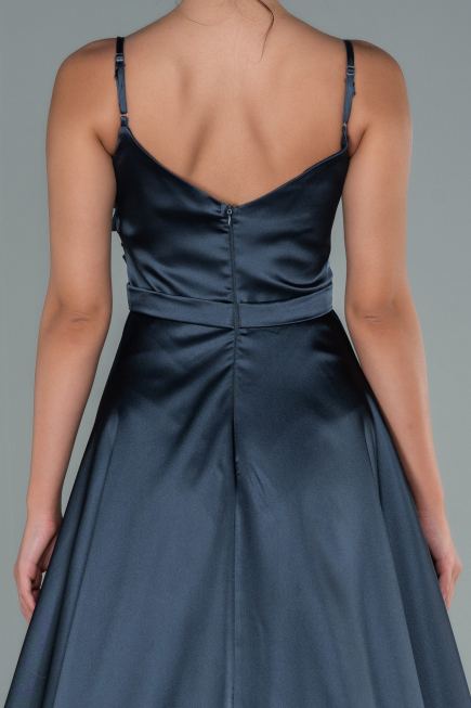 Anthrazit Abendkleid Satin Lang ABU1601