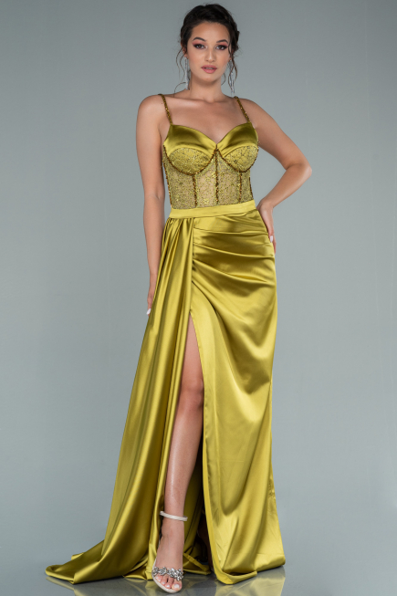 Pistaziengrün Abendkleid Satin Lang ABU2130
