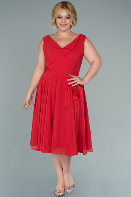Kleider in Großen Größen Midi Chiffon Rot ABK1467