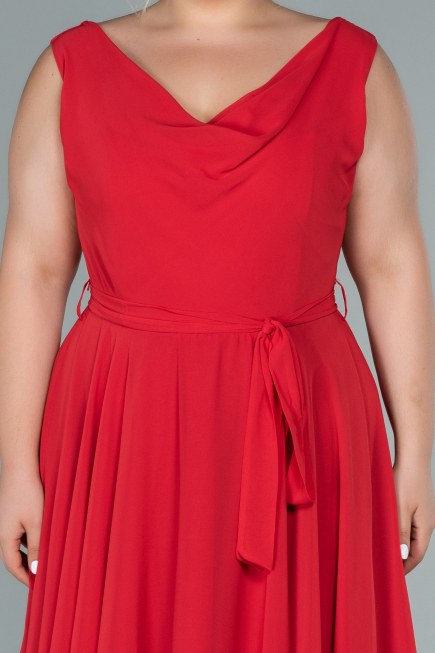 Kleider in Großen Größen Midi Chiffon Rot ABK1467