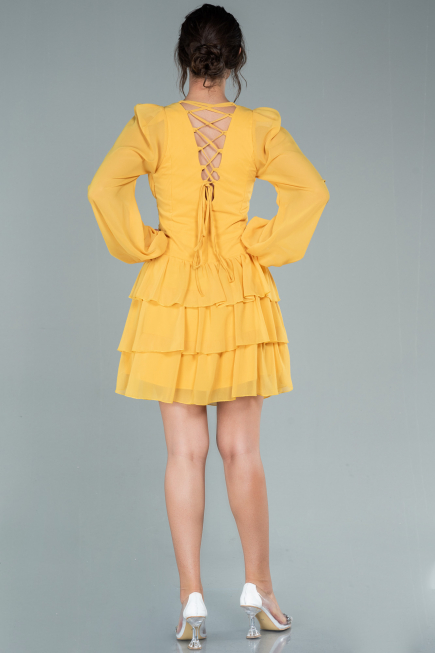 Gelb Partykleid Chiffon Mini ABK171
