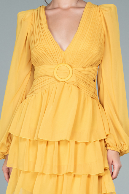 Gelb Partykleid Chiffon Mini ABK171