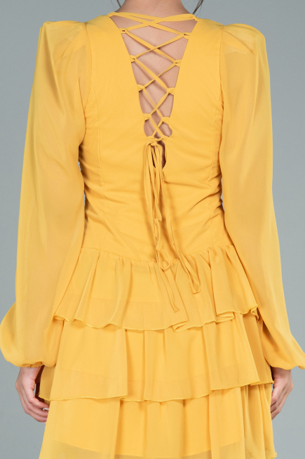 Gelb Partykleid Chiffon Mini ABK171