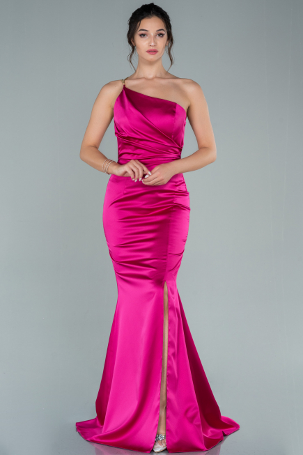 Abschlusskleid Lang Satin Fuchsie ABU2518