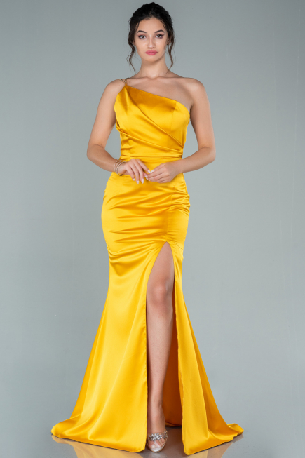 Abschlusskleid Lang Satin Senfgelb ABU2518