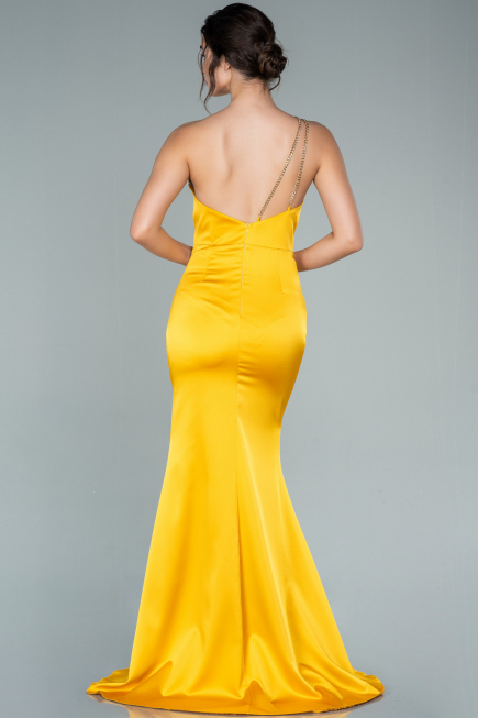 Abschlusskleid Lang Satin Senfgelb ABU2518