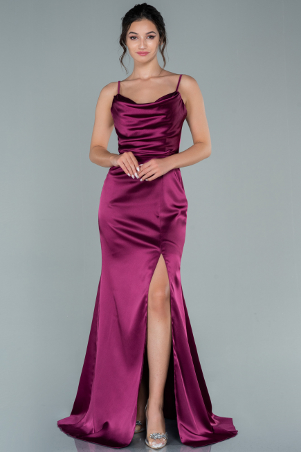 Abschlusskleid Lang Satin Kirschrot ABU1938