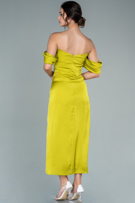 Pistaziengrün Partykleid Satin Midi ABK1404