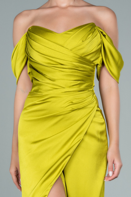 Pistaziengrün Partykleid Satin Midi ABK1404