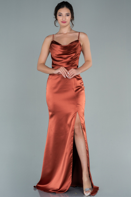 Zimtfarben Abschlusskleid Satin Lang ABU1938