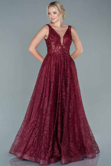Weinrot Abendkleid Lang ABU2131