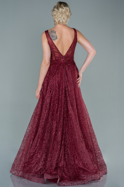 Weinrot Abendkleid Lang ABU2131
