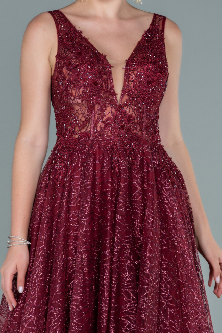 Weinrot Abendkleid Lang ABU2131