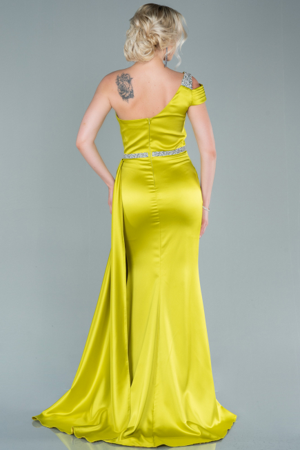 Pistaziengrün Abendkleid Satin Lang ABU2363