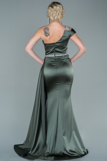 Khaki Abendkleid Satin Lang ABU2363