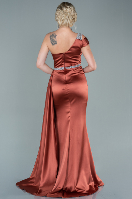Zimtfarben Abendkleid Satin Lang ABU2363