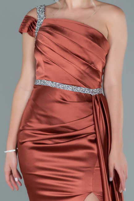 Zimtfarben Abendkleid Satin Lang ABU2363