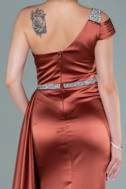 Zimtfarben Abendkleid Satin Lang ABU2363