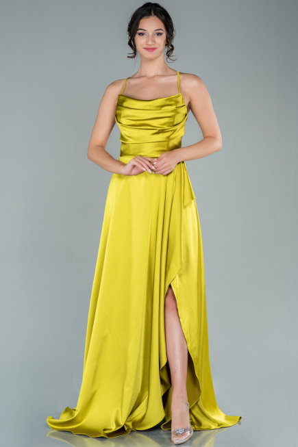 Pistaziengrün Abendkleid Satin Lang ABU1843