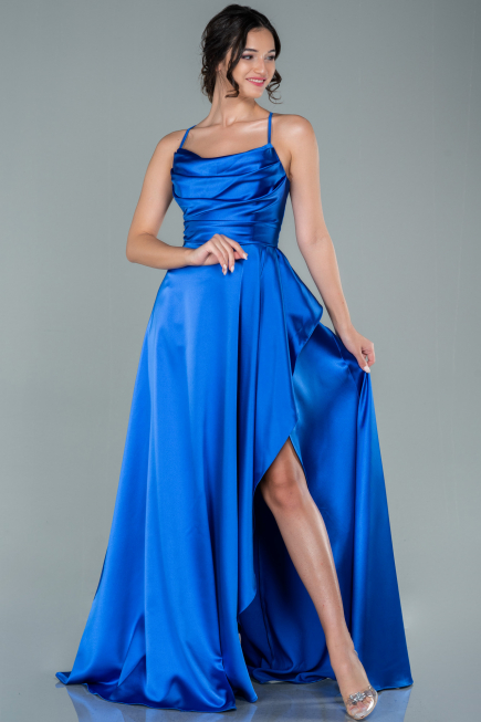 Sächsischblau Abendkleid Satin Lang ABU1843