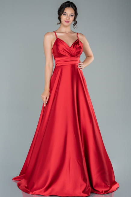 Abschlusskleid Lang Satin Rot ABU2375