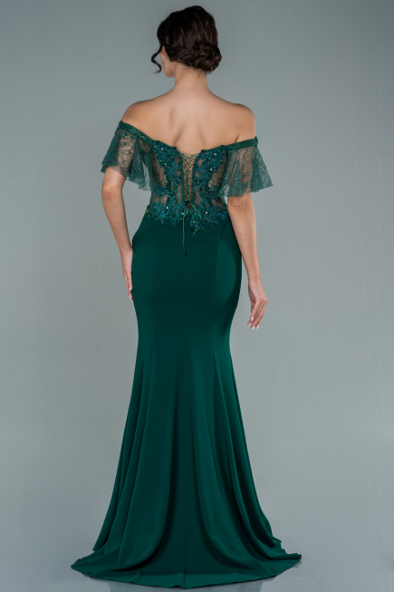 Abendkleid im Meerjungfrau-Stil Lang Spitze Smaragdgrün ABU2581