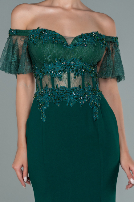 Abendkleid im Meerjungfrau-Stil Lang Spitze Smaragdgrün ABU2581