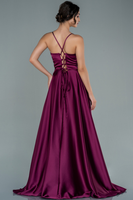 Abendkleid Lang Satin Pflaume ABU2583