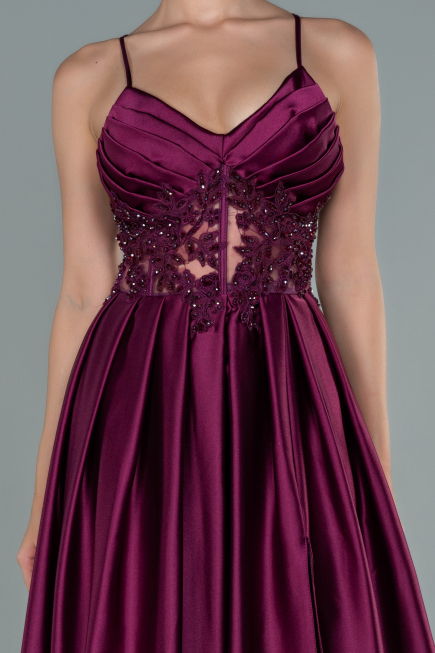 Abendkleid Lang Satin Pflaume ABU2583
