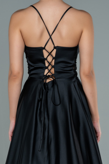 Abendkleid Lang Satin Schwarz ABU2583