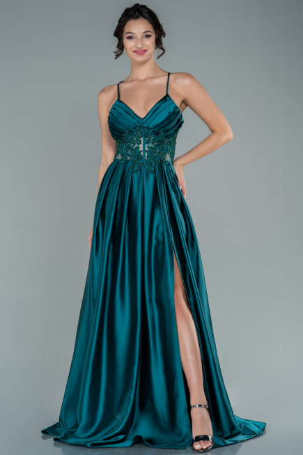 Abendkleid Lang Satin Smaragdgrün ABU2583