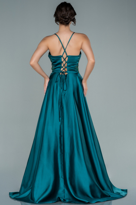 Abendkleid Lang Satin Smaragdgrün ABU2583