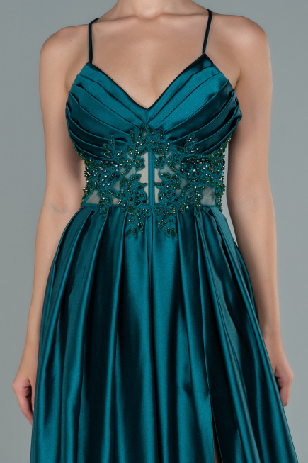 Abendkleid Lang Satin Smaragdgrün ABU2583