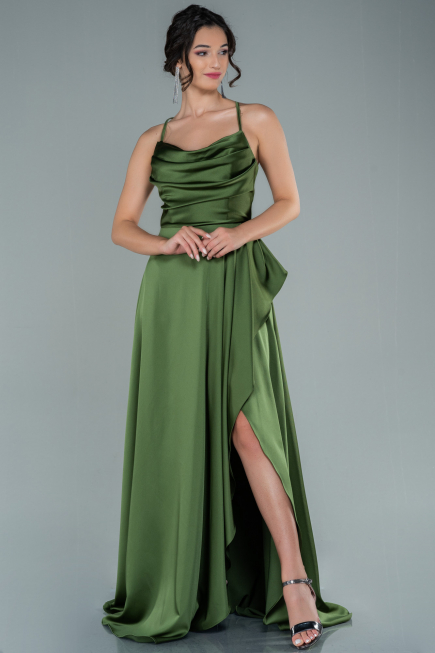 Abendkleid Lang Satin Khaki ABU1843