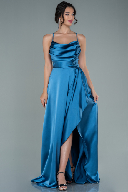 Abendkleid Lang Satin Indigo ABU1843