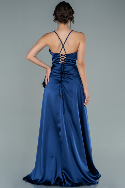 Marineblau Abendkleid Satin Lang ABU1843
