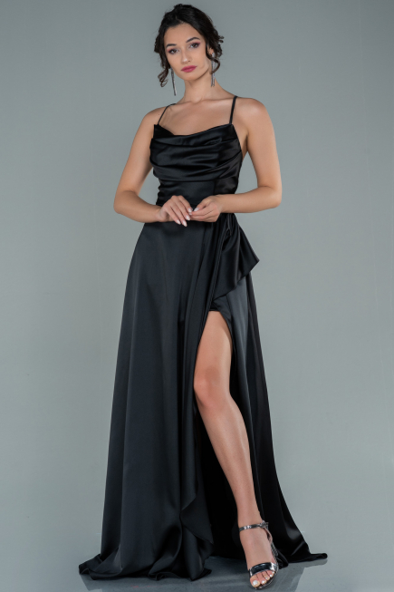 Abendkleid Lang Satin Schwarz ABU1843