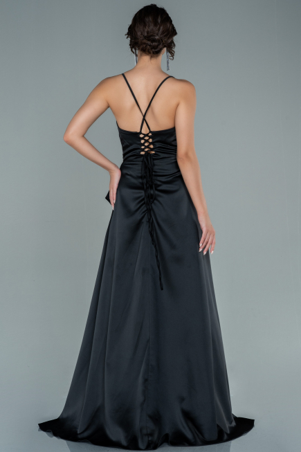 Abendkleid Lang Satin Schwarz ABU1843