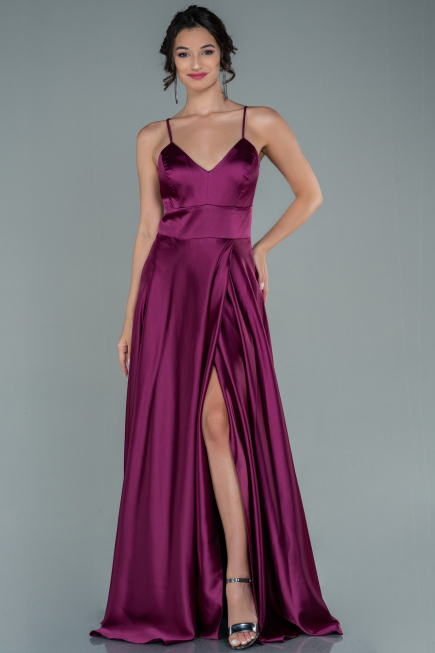 Abendkleid Lang Satin Pflaume ABU1458