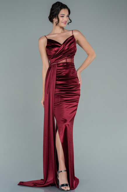 Abendkleid Lang Satin Weinrot ABU2592