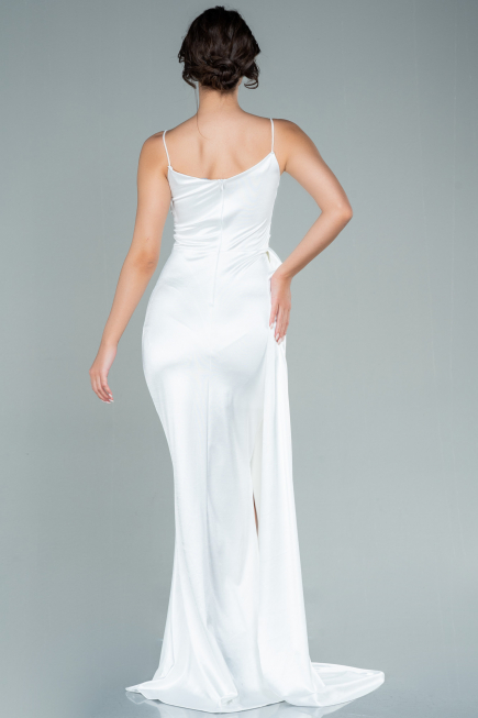 Abendkleid Lang Satin Weiß ABU2592