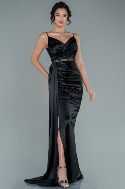 Abendkleid Lang Satin Schwarz ABU2592