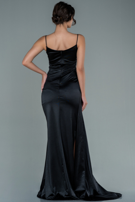 Abendkleid Lang Satin Schwarz ABU2592