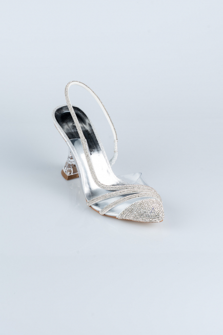 Party-Schuhe Steinbesetzt Silber MJ1057