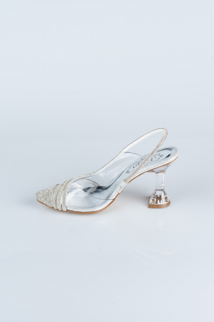 Party-Schuhe Steinbesetzt Silber MJ1057