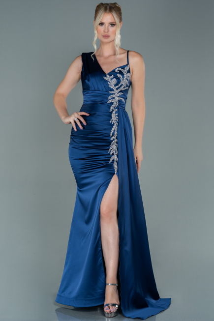 Abendkleid Lang Satin Marineblau ABU2598